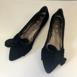 Ballet Flats, Black Suede with Tied Bows, Size 7.5